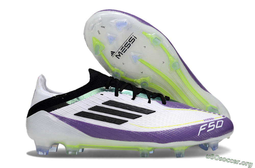 Messi x Adidas F50 Elite FG Football Boots - White/Purple/Black 2
