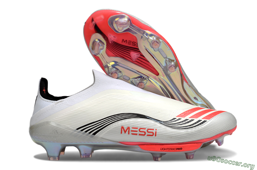 Messi x Adidas F50+ Elite Laceless FG Football Boots - Silver/Red/Black 2