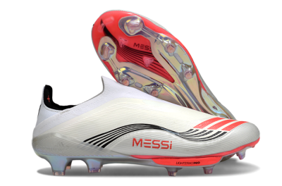 Messi x Adidas F50+ Elite Laceless FG Football Boots - Silver/Red/Black