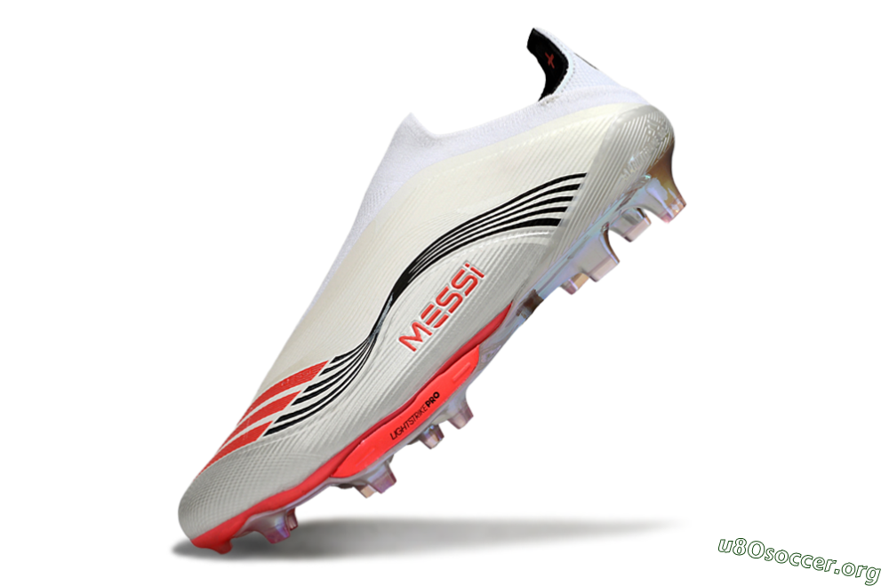 Messi x Adidas F50+ Elite Laceless FG Football Boots - Silver/Red/Black 5
