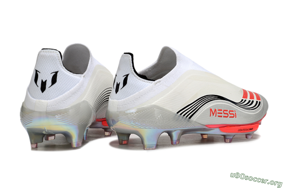 Messi x Adidas F50+ Elite Laceless FG Football Boots - Silver/Red/Black 6