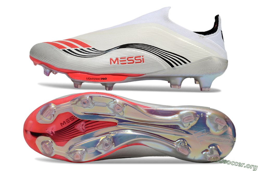 Messi x Adidas F50+ Elite Laceless FG Football Boots - Silver/Red/Black 1