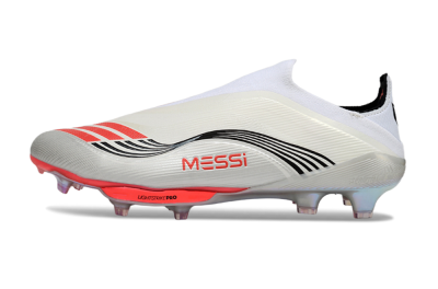 Messi x Adidas F50+ Elite Laceless FG Football Boots - Silver/Red/Black
