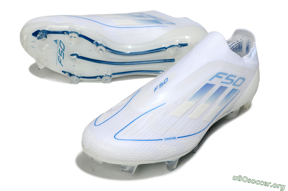 Adidas F50 Elite Laceless FG Football Boots - White/Blue 0