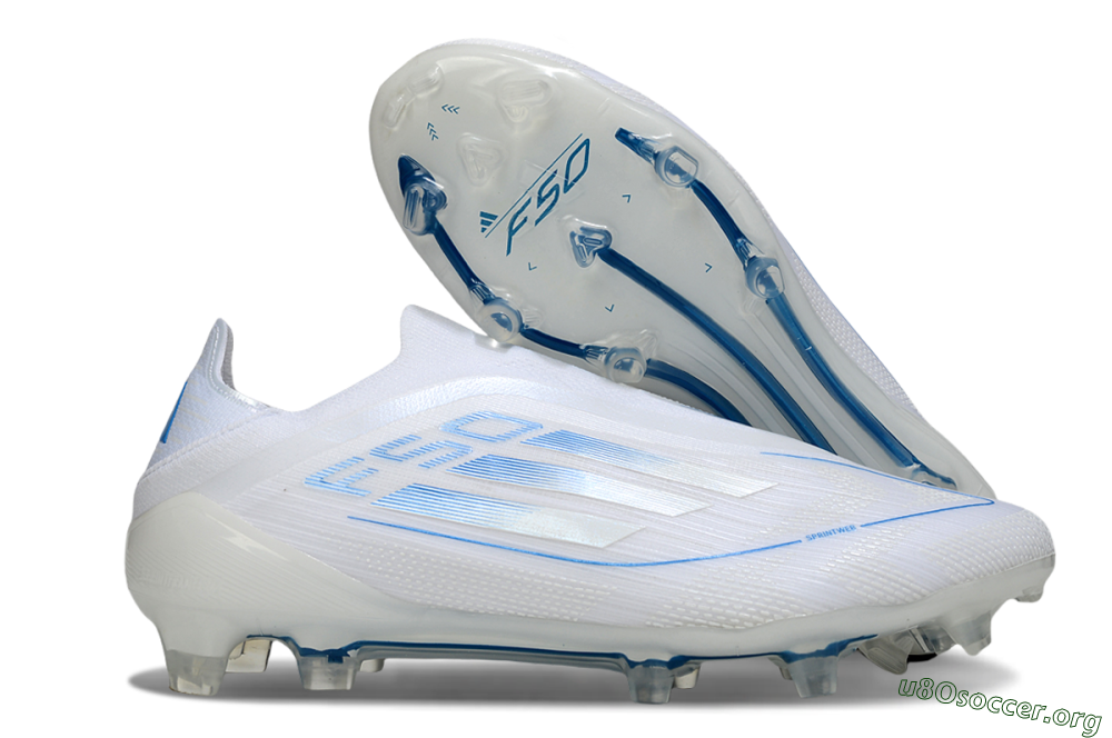 Adidas F50 Elite Laceless FG Football Boots - White/Blue 2