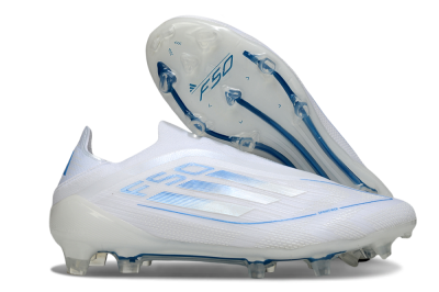 Adidas F50 Elite Laceless FG Football Boots - White/Blue