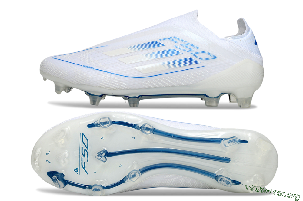 Adidas F50 Elite Laceless FG Football Boots - White/Blue 1