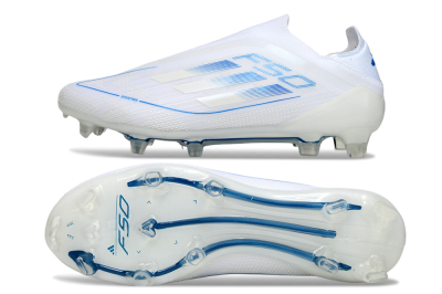 Adidas F50 Elite Laceless FG Football Boots - White/Blue