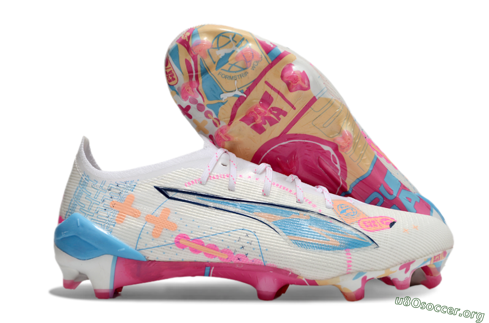 Puma Ultra 5 Ultimate FG Football Boots - White/Pink/Blue 2