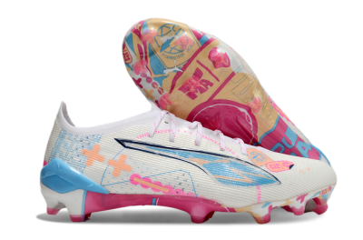 Puma Ultra 5 Ultimate FG Football Boots - White/Pink/Blue