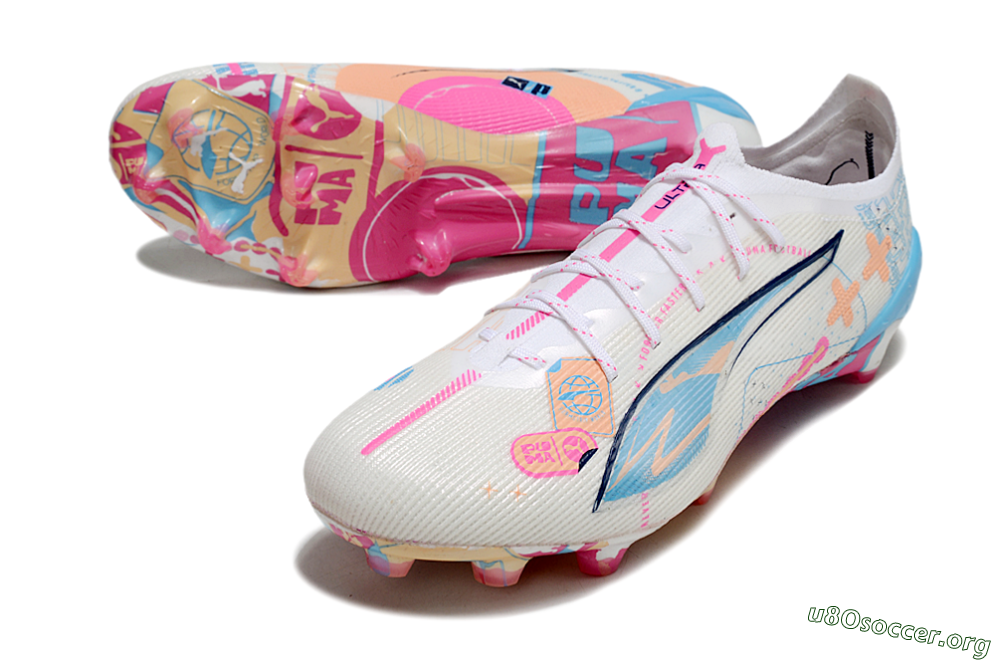 Puma Ultra 5 Ultimate FG Football Boots - White/Pink/Blue 0