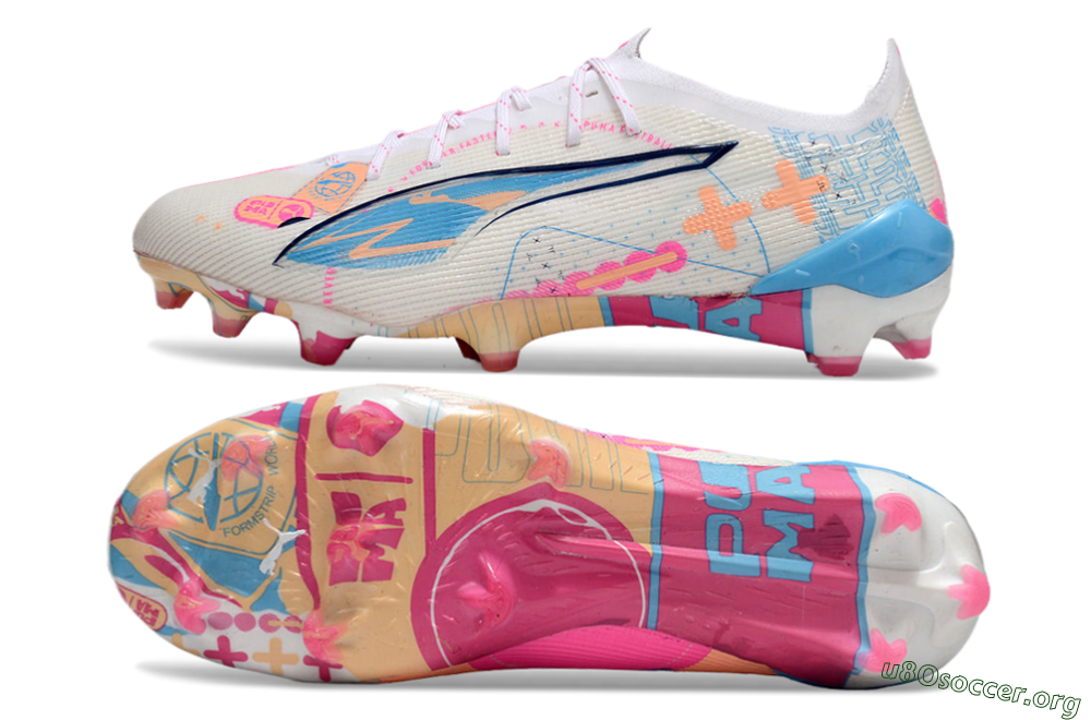 Puma Ultra 5 Ultimate FG Football Boots - White/Pink/Blue 1