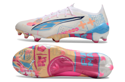 Puma Ultra 5 Ultimate FG Football Boots - White/Pink/Blue
