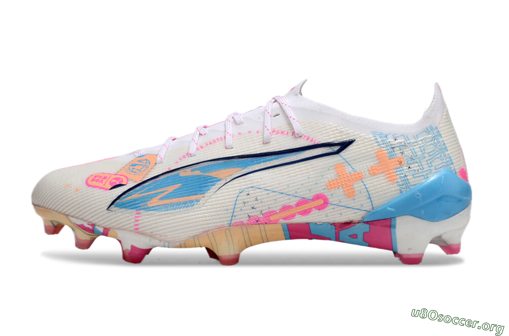Puma Ultra 5 Ultimate FG Football Boots - White/Pink/Blue 3