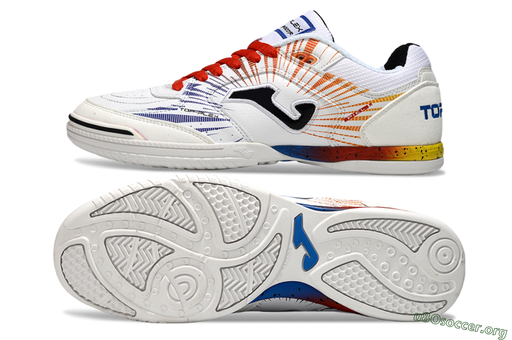 Joma Top Flex IC Football Shoes - White/Blue/Red 1
