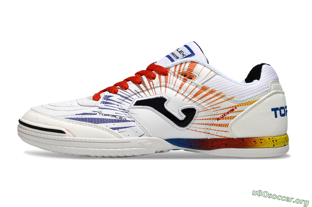 Joma Top Flex IC Football Shoes - White/Blue/Red 3