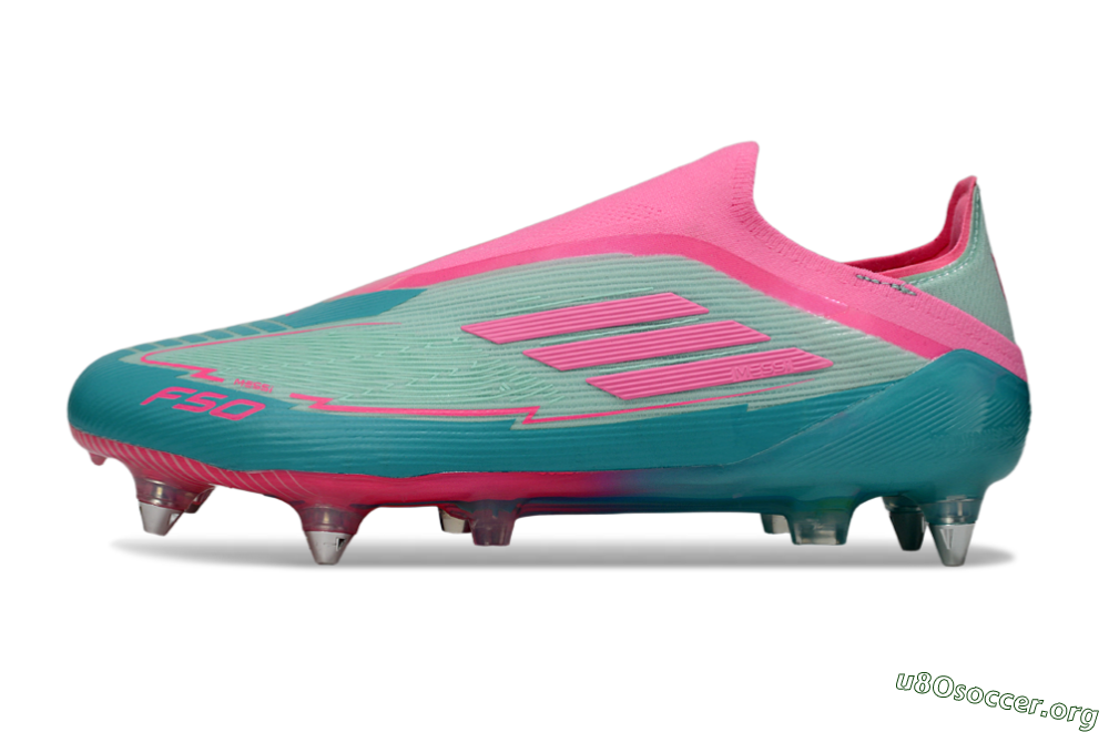 Messi x Adidas F50 Elite Laceless SG Football Boots - Green/Pink 3