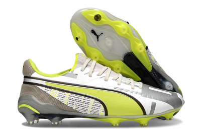 Puma King Ultimate AG Football Boots - White/Silver/Yellow