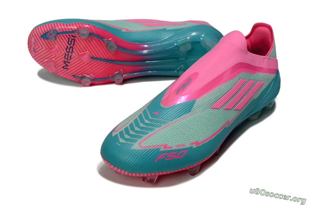 Messi x Adidas F50 Elite Laceless FG Football Boots - Jade/Pink/Blue 0