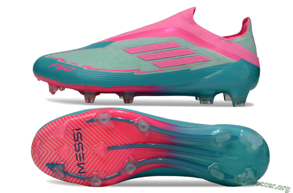 Messi x Adidas F50 Elite Laceless FG Football Boots - Jade/Pink/Blue 1