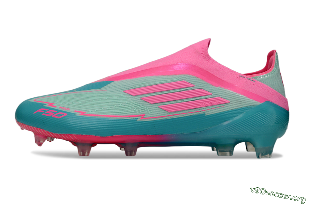 Messi x Adidas F50 Elite Laceless FG Football Boots - Jade/Pink/Blue 3