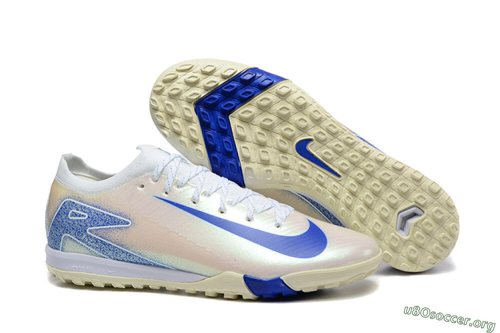 Nike Air Zoom Mercurial Vapor 16 Elite TF Football Shoes - Beige/Blue/White 2