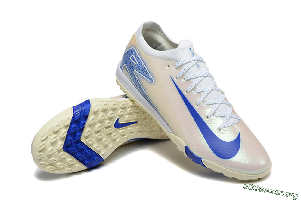 Nike Air Zoom Mercurial Vapor 16 Elite TF Football Shoes - Beige/Blue/White 4