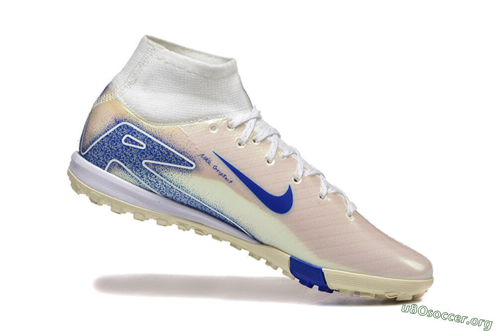 Nike Air Zoom Mercurial Superfly 10 Elite TF Football Shoes - Beige/White/Blue 7