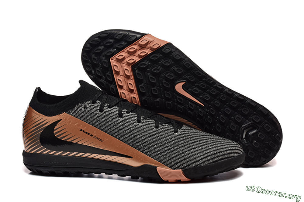 Nike Air Zoom Mercurial Vapor 16 Elite TF Football Shoes - Black/Grey/Gold 2