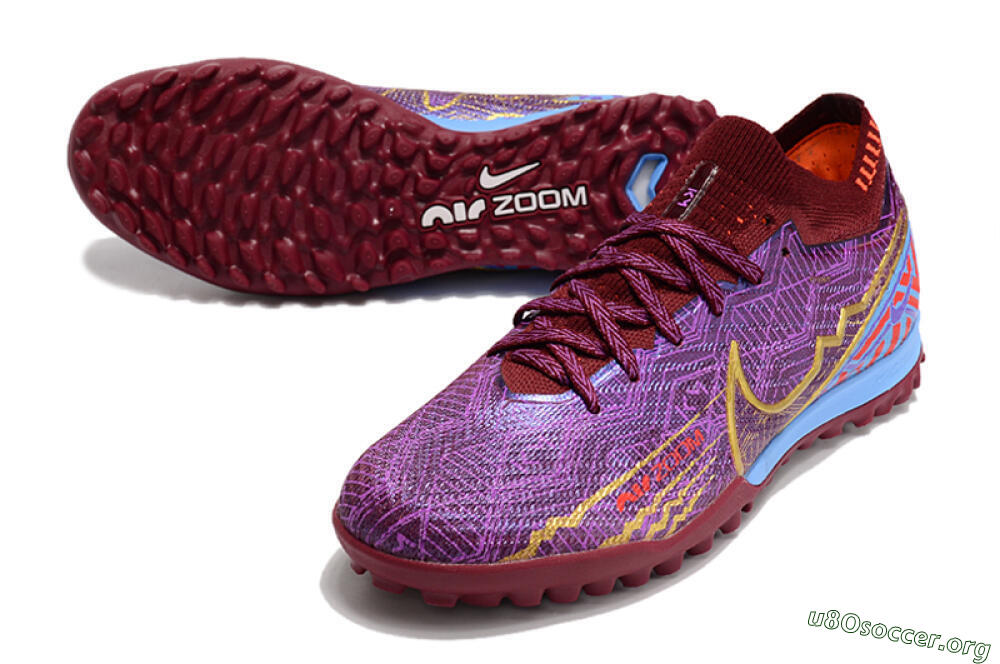 Nike Air Zoom Mercurial Vapor 15 Elite TF Football Shoes - Purple/Gold/Blue 0