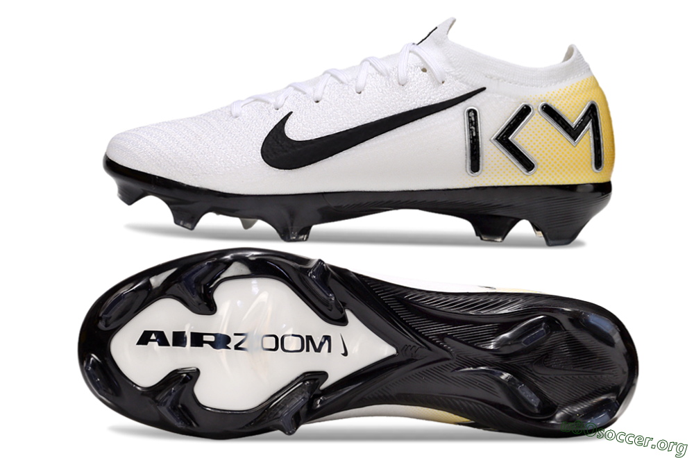 KM x Nike Air Zoom Mercurial Vapor 16 Elite FG Football Boots - White/Black/Yellow 1