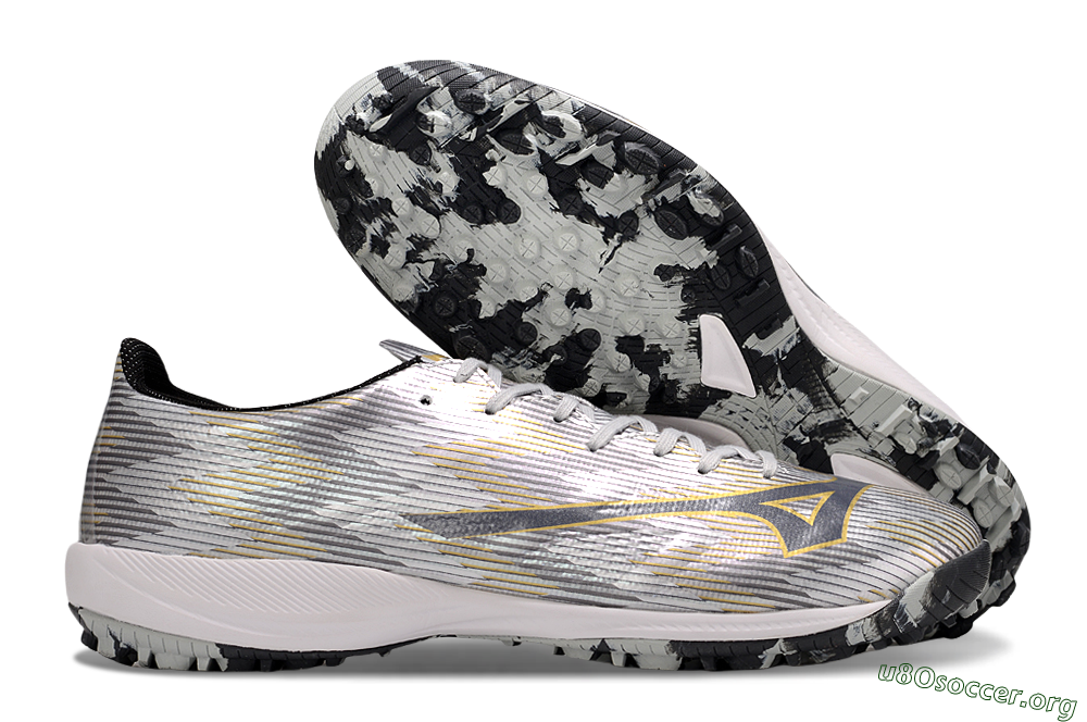Mizuno Alpha Beta TF Football Shoes - Silver/Grey/Gold 2