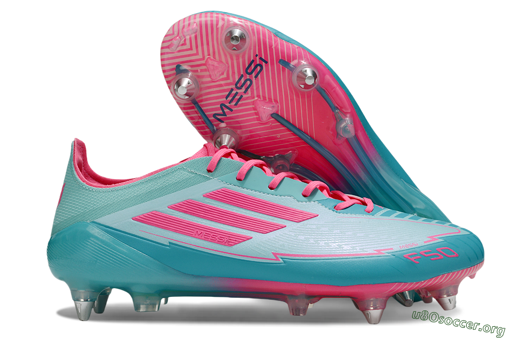 Messi x Adidas F50 Elite SG Football Boots - Jade/Pink 2
