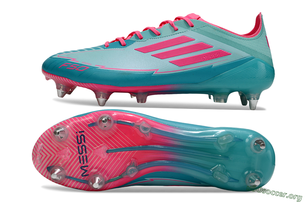 Messi x Adidas F50 Elite SG Football Boots - Jade/Pink 1