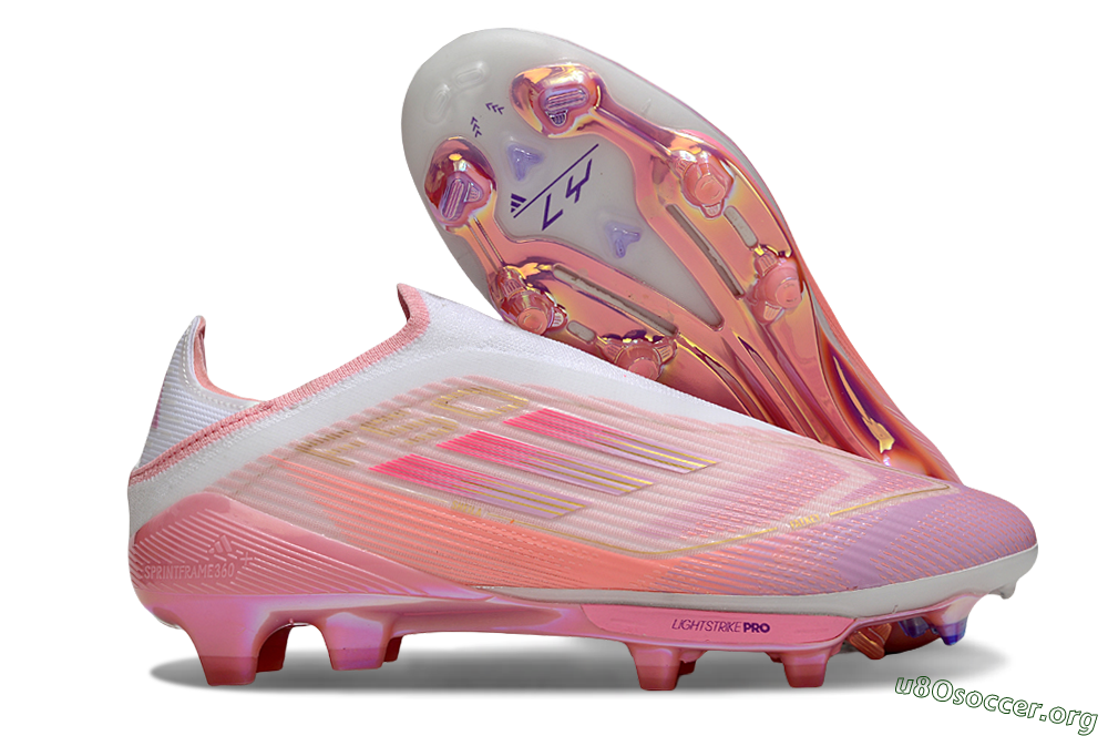 Adidas F50+ Elite Laceless FG Football Boots - Pink/White/Gold 2