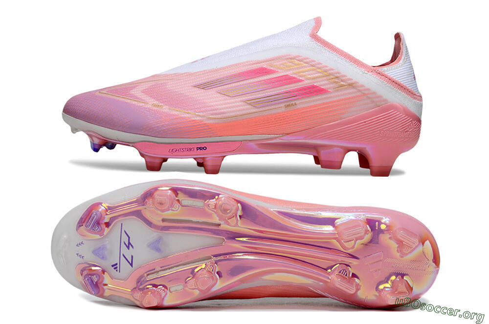 Adidas F50+ Elite Laceless FG Football Boots - Pink/White/Gold 1