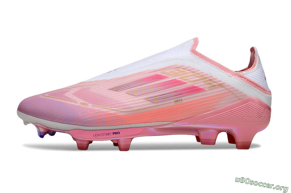 Adidas F50+ Elite Laceless FG Football Boots - Pink/White/Gold 3