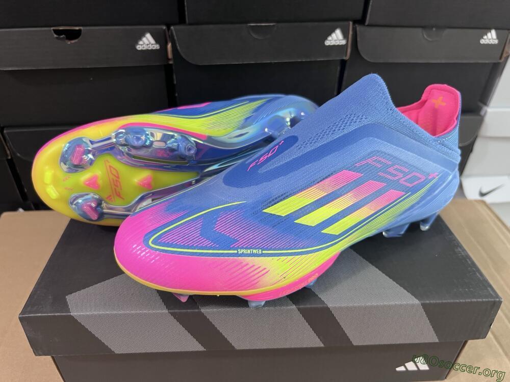 Adidas F50+ Elite Laceless FG Football Boots - Blue/Yellow/Pink