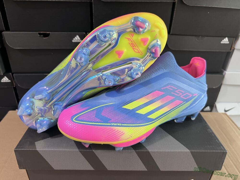 Adidas F50+ Elite Laceless FG Football Boots - Blue/Yellow/Pink