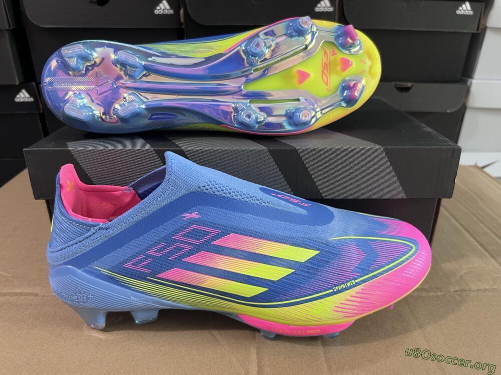 Adidas F50+ Elite Laceless FG Football Boots - Blue/Yellow/Pink