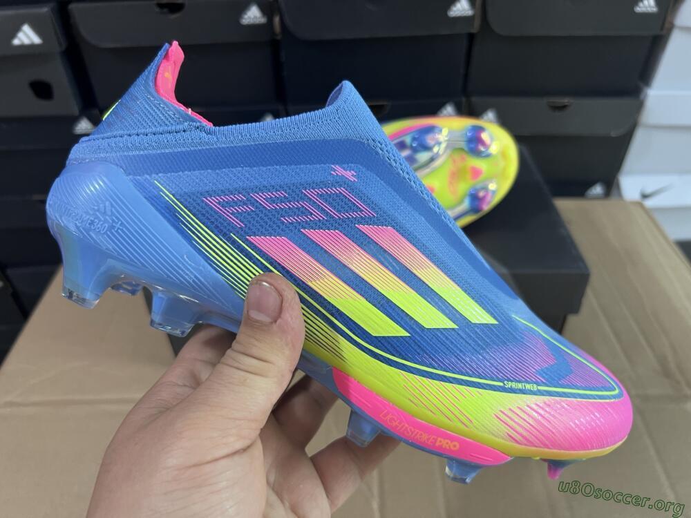 Adidas F50+ Elite Laceless FG Football Boots - Blue/Yellow/Pink