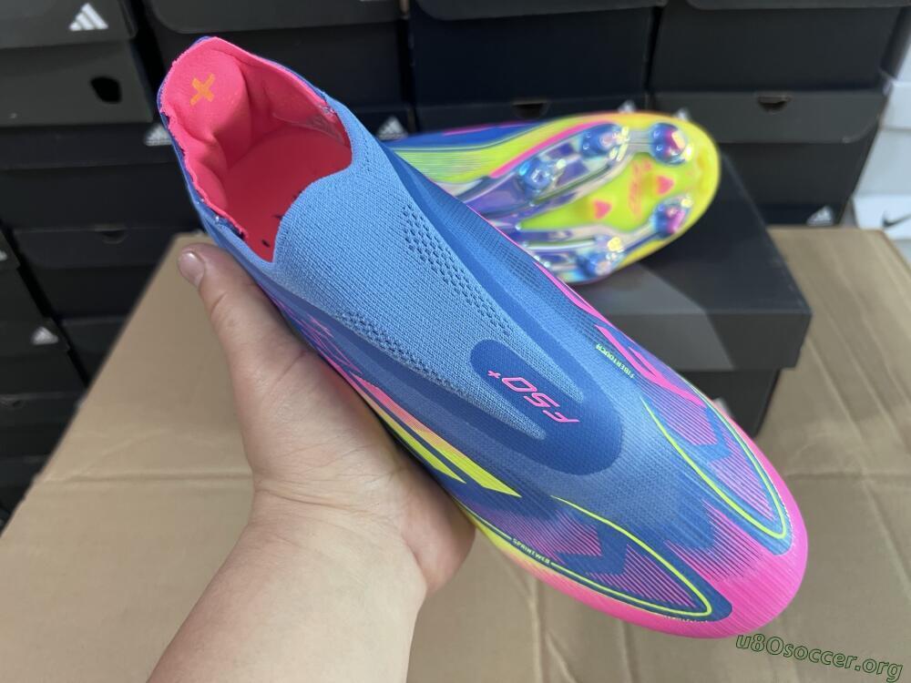 Adidas F50+ Elite Laceless FG Football Boots - Blue/Yellow/Pink