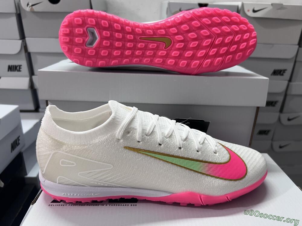 Nike Air Zoom Mercurial Vapor 16 Elite TF Football Shoes - White/Pink/Gold