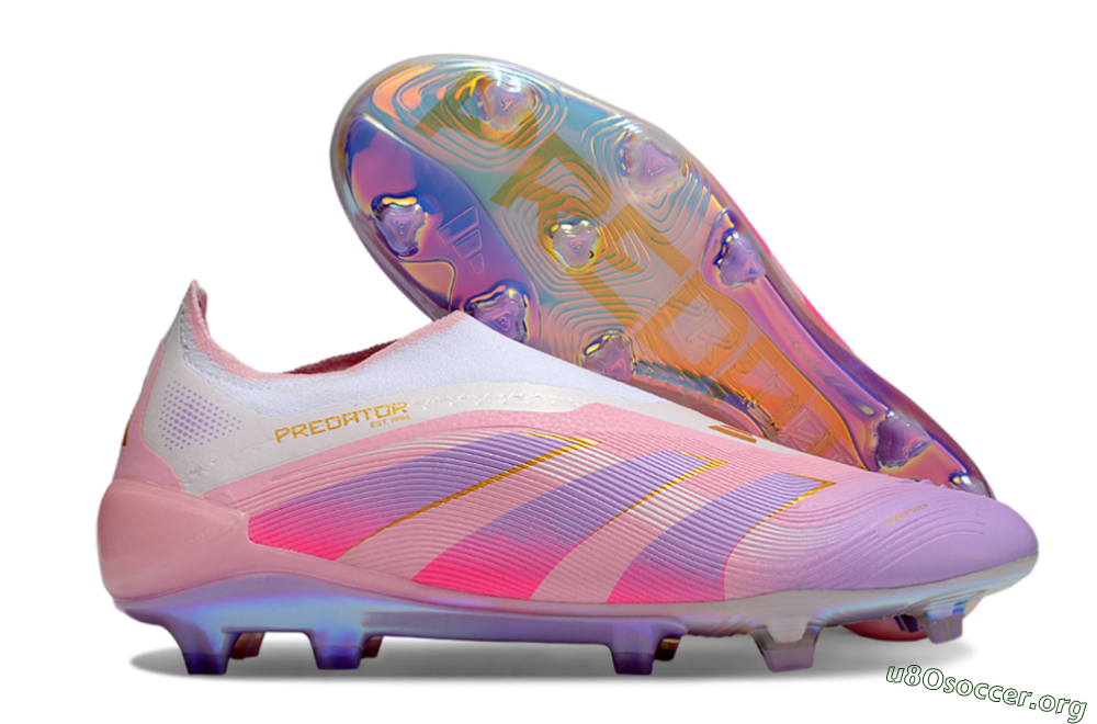 Adidas Predator 25 Elite Laceless FG Football Boots - Pink/Purple/Gold 2