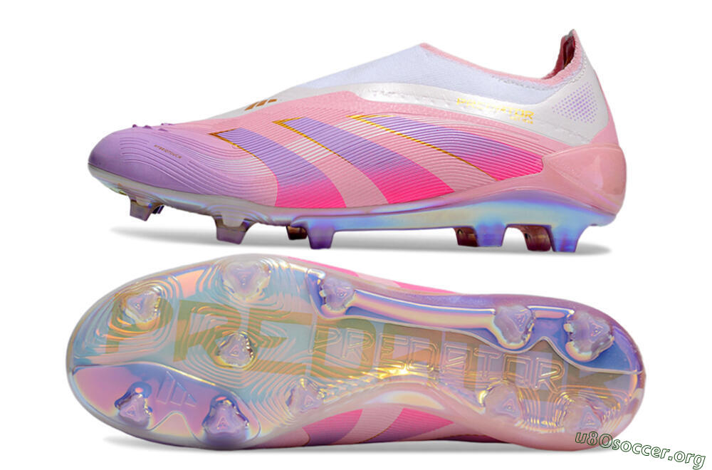 Adidas Predator 25 Elite Laceless FG Football Boots - Pink/Purple/Gold 1