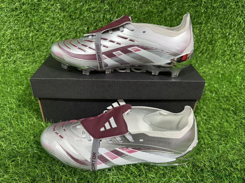 Adidas Predator 25 Elite Foldover Tongue FG Football Boots - Silver/Red/White