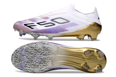 Adidas F50 Elite Laceless FG Football Boots - White/Purple/Black