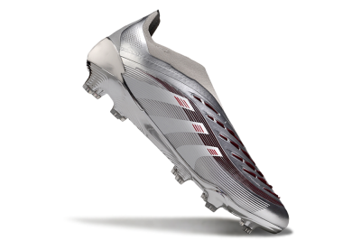 Adidas Predator 25 Elite Laceless FG Football Boots - Silver/Red/Grey