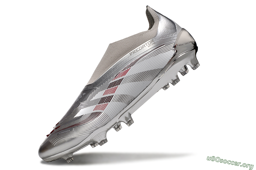 Adidas Predator 25 Elite Laceless FG Football Boots - Silver/Red/Grey 6