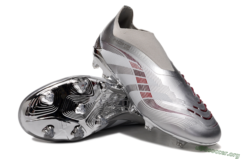 Adidas Predator 25 Elite Laceless FG Football Boots - Silver/Red/Grey 4